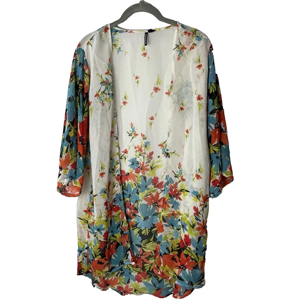 Heart Soul Open Kimono Top Size Large Elbow Length Sleeves Cover Up Floral